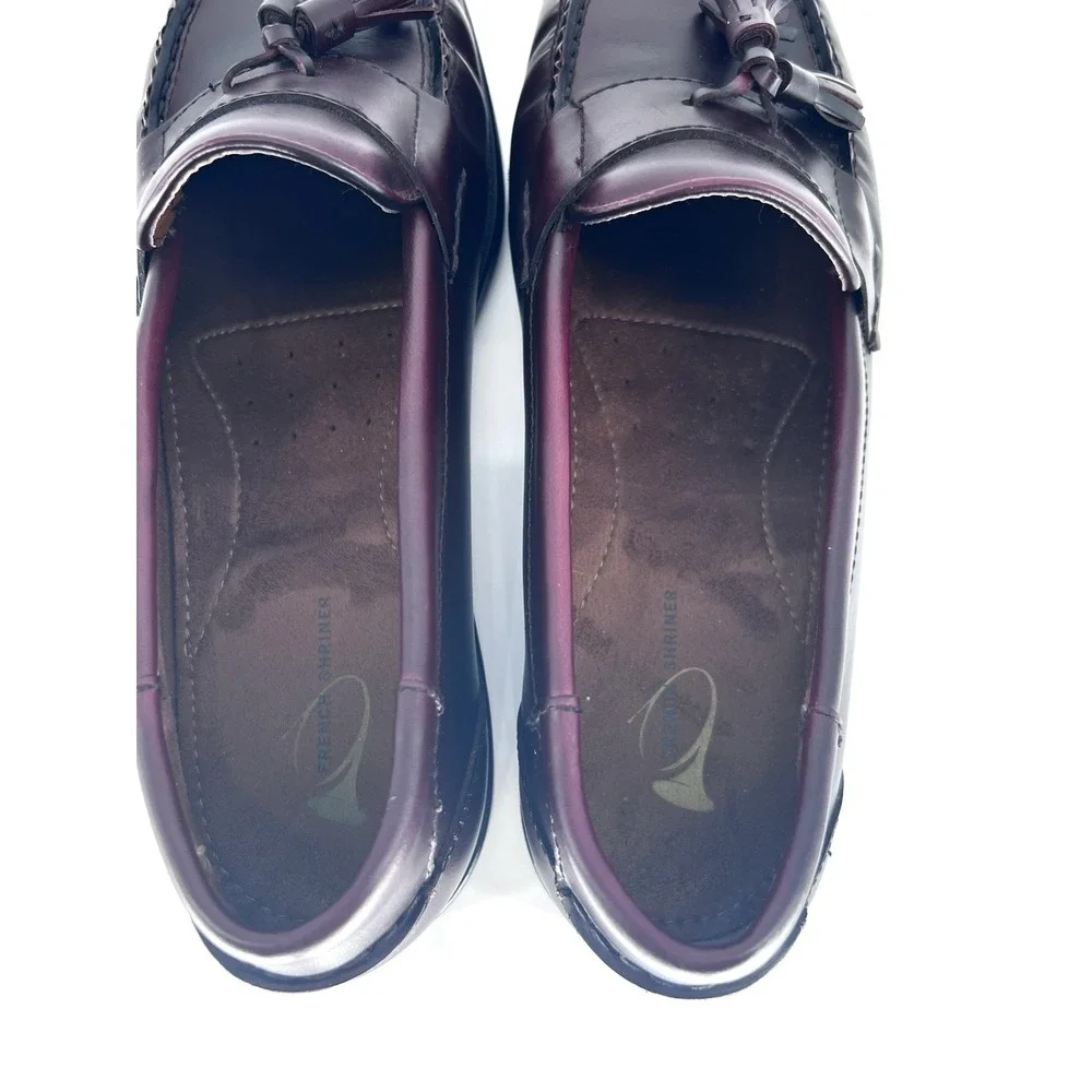 French Shriner‎ Gaffney Mens 10M Burgandy Loafers  Slip-On Tassels Leather